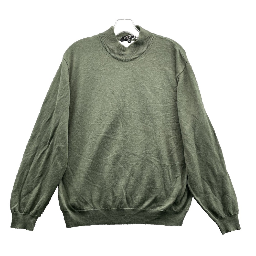 Murano Wool Blend Sweater Mens XL Green Mock Neck Preppy Retro 90s Made in Italy